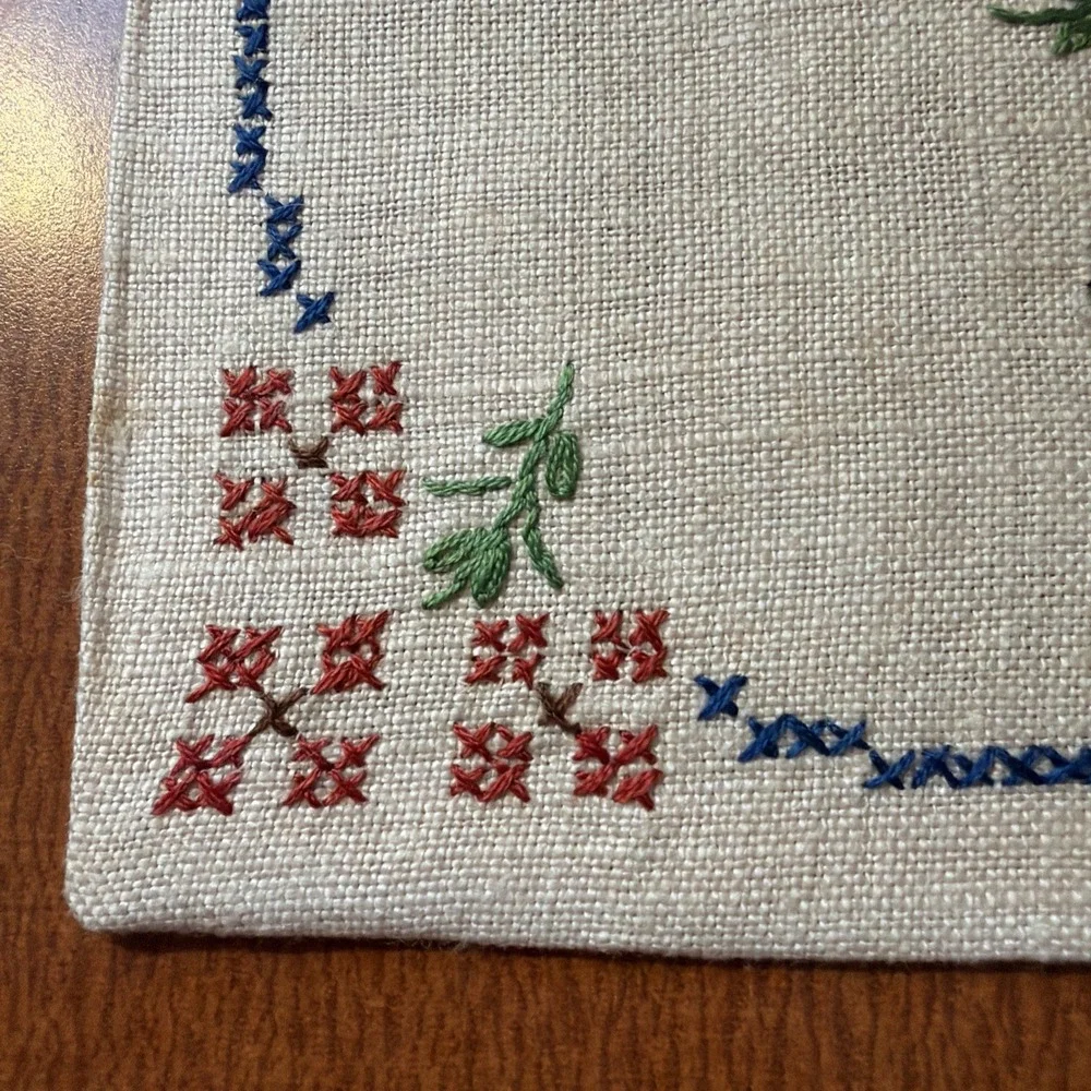 Vtg  1950 Completed Cross Stitch Travel East West After All Home is Best 12 X 9